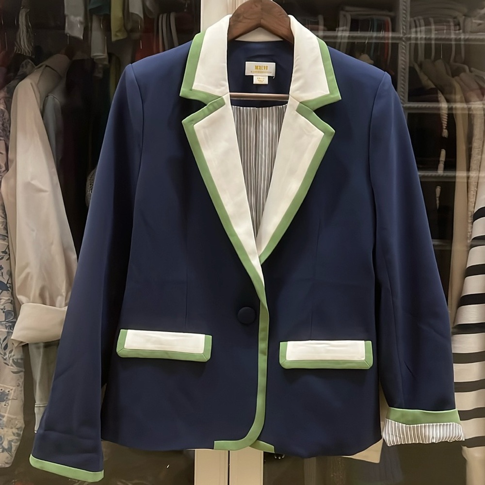 Anthropologie blazer in blue with green and white accent.size S